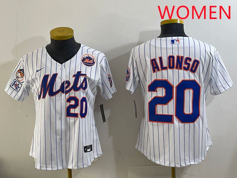 Women New York Mets #20 Alonso White Stripe Game 2025 Nike MLB Jersey style 10->women mlb jersey->Women Jersey